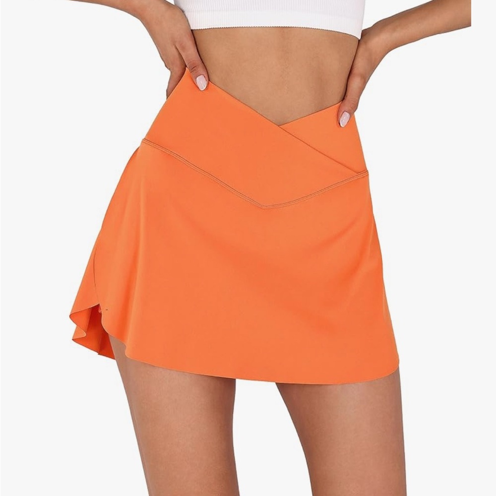 Orange Ruffled High-Low Skater Mini Skirt - Picture 2 of 2